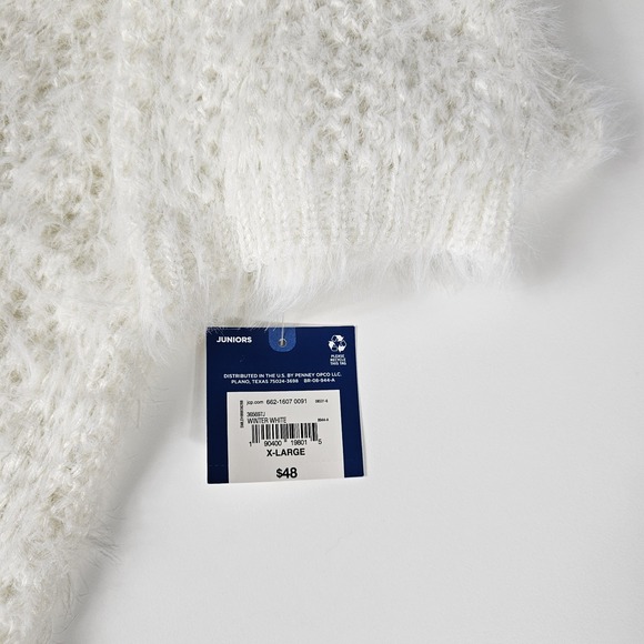 Arizona Jean Co Sweater Juniors XL NWT Cropped Fuzzy Ivory Holiday Christmas Y2K - Picture 7 of 8